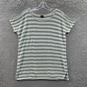 Rafaella Shirt Women's Small Green & Beige Striped Split Sleeve Top Ladies S
